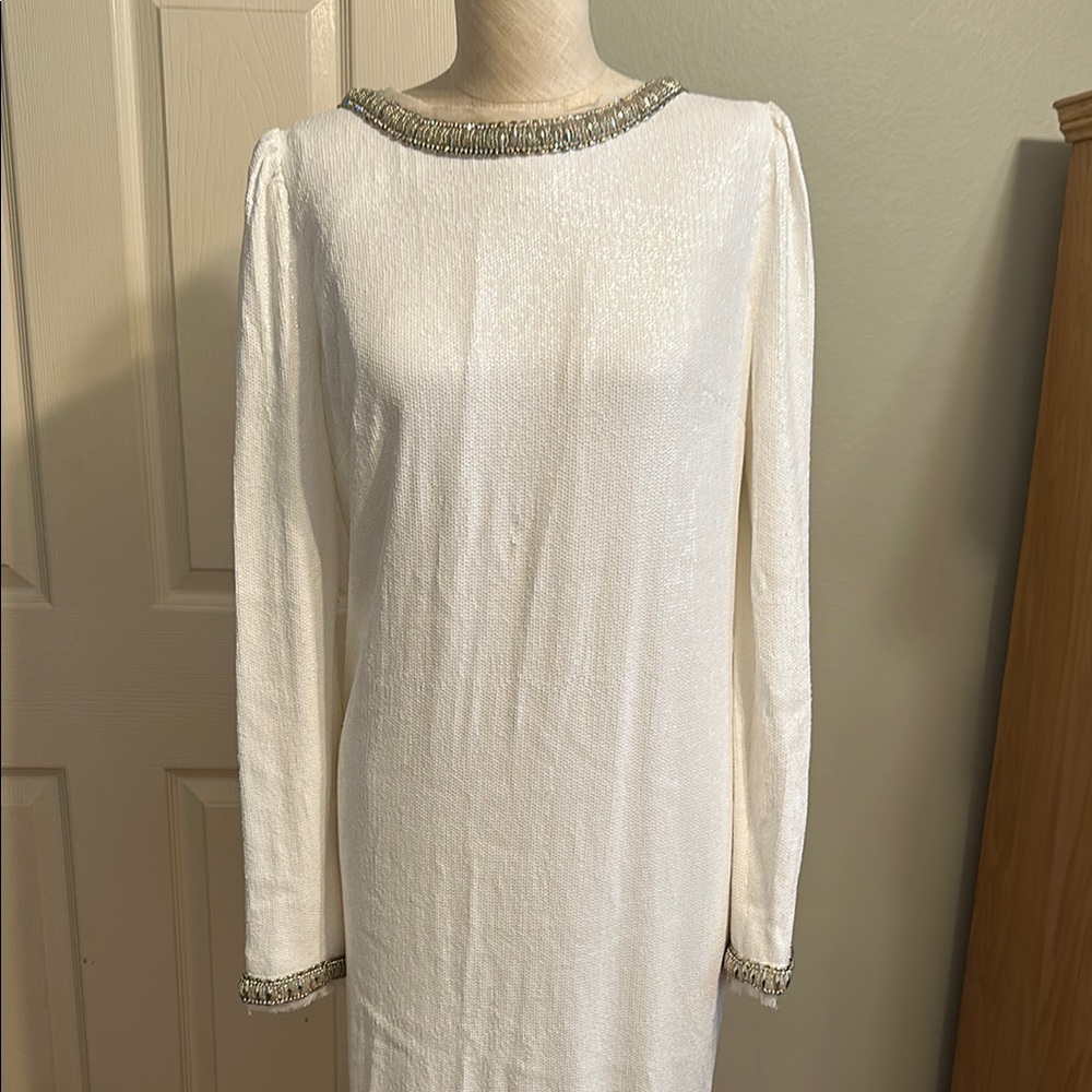 Rachel Zoe White Embellished Backless Gown